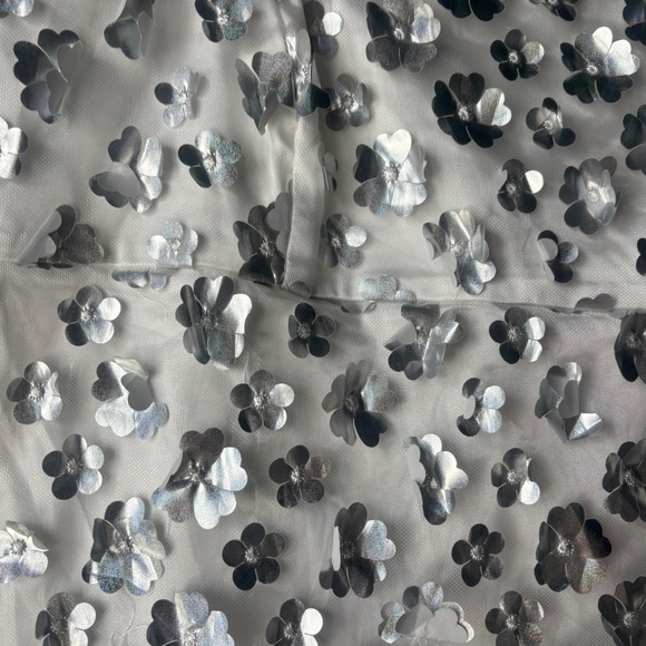 Storia Amaryllis Silver Petal Party Dress White Tulle Metallic Mini Large NEW - Picture 7 of 10